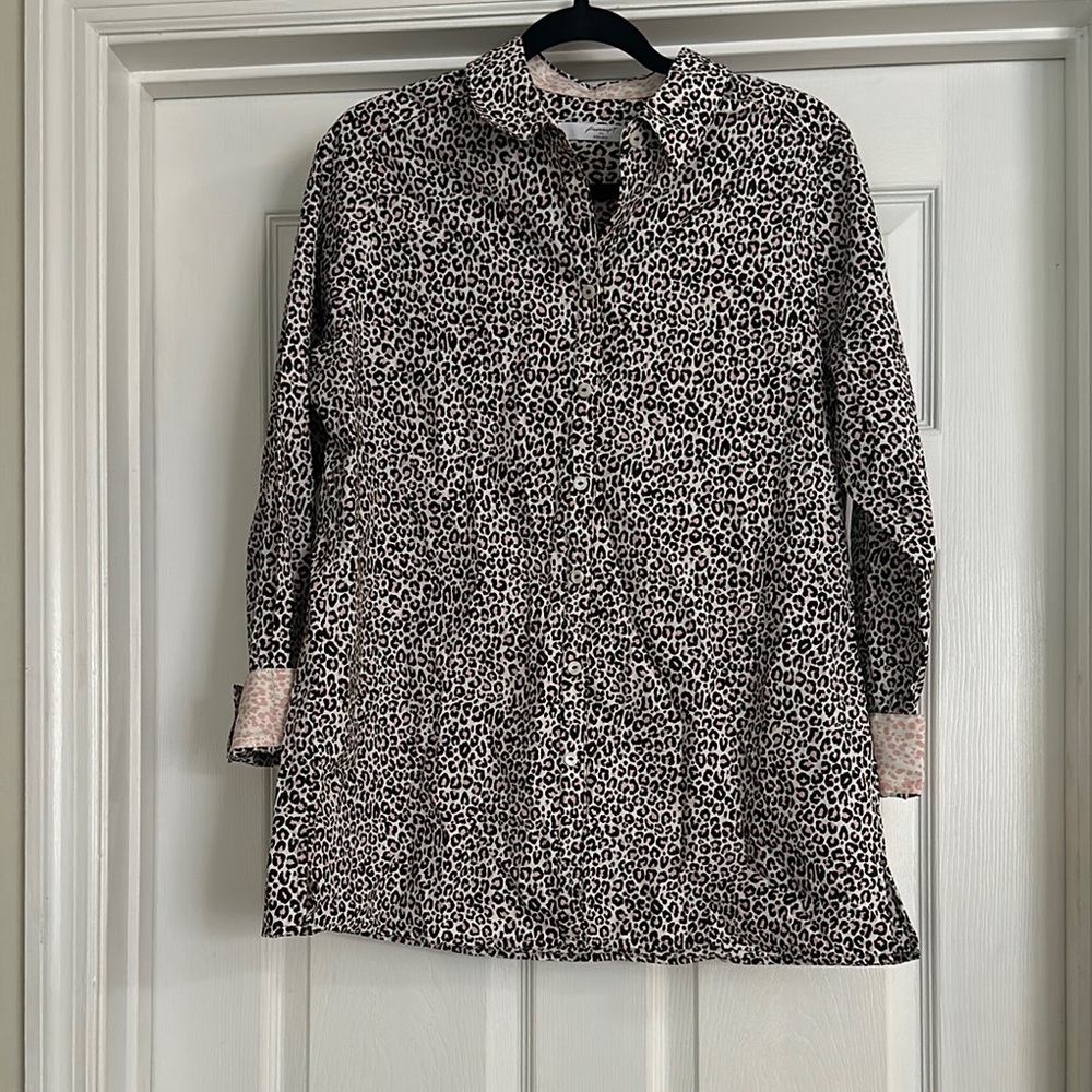 Foxcroft Leopard-Print Button-Down Shirt in Black and Pink